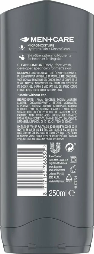 Dove Men+Care Clean Comfort Verzorgende Douchegel - 6 X 250 Ml - Voordeelverpakking 4 Dove Men+Care Clean Comfort Verzorgende Douchegel - 6 X 250 Ml - Voordeelverpakking - Afbeelding 4