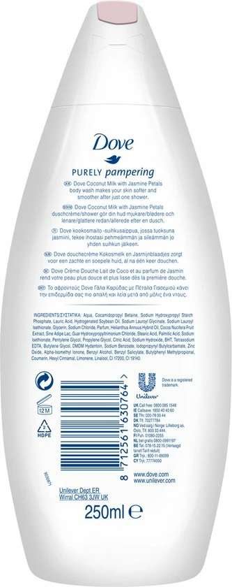 Dove Kokosmelk & Jasmijnblaadjes Relaxing Douchegel - Voordeelverpakking - 6 X 250 Ml 4 Dove Kokosmelk & Jasmijnblaadjes Relaxing Douchegel - Voordeelverpakking - 6 X 250 Ml - Afbeelding 4