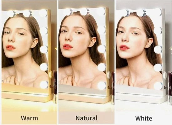 Bright Beauty Vanity Hollywood Make Up Spiegel Met Verlichting - 58 Cm X 43 Cm - Zonder Rand - Drie Lichtstanden - Wit 6 Bright Beauty Vanity Hollywood Make Up Spiegel Met Verlichting - 58 Cm X 43 Cm - Zonder Rand - Drie Lichtstanden - Wit - Afbeelding 6