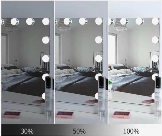 Bright Beauty Vanity Hollywood Make Up Spiegel Met Verlichting - 58 Cm X 43 Cm - Zonder Rand - Drie Lichtstanden - Wit 7 Bright Beauty Vanity Hollywood Make Up Spiegel Met Verlichting - 58 Cm X 43 Cm - Zonder Rand - Drie Lichtstanden - Wit - Afbeelding 7