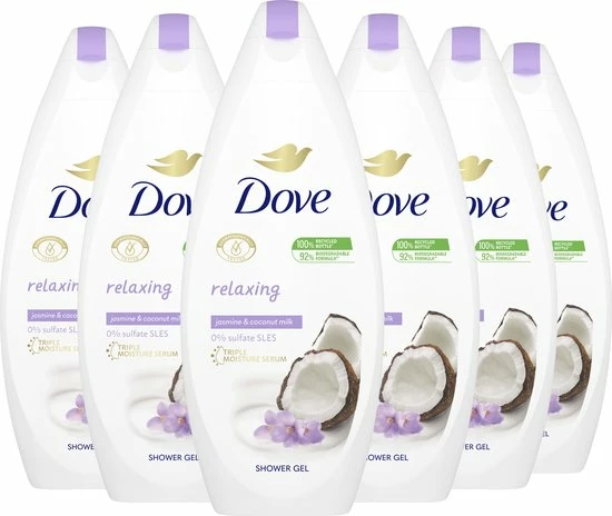 Dove Kokosmelk & Jasmijnblaadjes Relaxing Douchegel - Voordeelverpakking - 6 X 250 Ml 3 Dove Kokosmelk & Jasmijnblaadjes Relaxing Douchegel - Voordeelverpakking - 6 X 250 Ml - Afbeelding 3