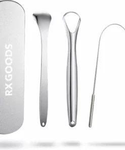 RX Goods RVS Tongschraper Voor Mondverzorging – 4 Stuks – Tongreiniger, Tongborstel & Tong Schraper – Duurzaam & Herbruikbaar