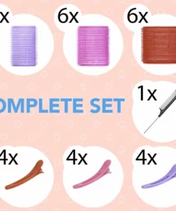 PrimeAmbition Krulspelden Set – 18 Stuks – 3 Maten – Heatless Curls – Haarrollers – Haarkruller – Kleefrollers – Inclusief Kam En 12 Haarklemmen -NIVEA Shop 550x512 3