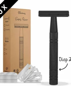 Bamboozy Safety Razor + 20 Scheermesjes Aluminium Zwart Black Unisex Voor Mannen Vrouwen Scheermes