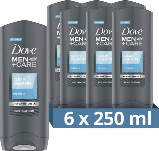 Dove Men+Care Clean Comfort Verzorgende Douchegel - 6 X 250 Ml - Voordeelverpakking 1 Dove Men+Care Clean Comfort Verzorgende Douchegel - 6 X 250 Ml - Voordeelverpakking