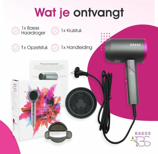 BAESS Föhn Met Diffuser - Haardroger Inklapbaar - Ionische Föhn - 3 Standen - Reis Fohn - Mannen & Vrouwen 6 BAESS Föhn Met Diffuser - Haardroger Inklapbaar - Ionische Föhn - 3 Standen - Reis Fohn - Mannen & Vrouwen - Afbeelding 6