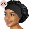 Beyeza Satijnen Slaapmuts Voor Volwassenen - Hair Bonnet Satijn - Elastisch - Haarnetjes - Slaapmuts Satijn – Satin Bonnet – Zwart 2 STUKS