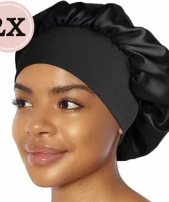 Beyeza Satijnen Slaapmuts Voor Volwassenen - Hair Bonnet Satijn - Elastisch - Haarnetjes - Slaapmuts Satijn – Satin Bonnet – Zwart 2 STUKS