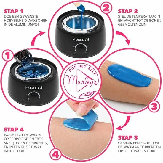 MURLEY'S Wax Apparaat Ontharen Set 500 Gram Waxbonen, Pre En Afterspray (2x 60ml) En 30 Houten Spatels Voor Lichaam En Gezicht 5 MURLEY'S Wax Apparaat Ontharen Set 500 Gram Waxbonen, Pre En Afterspray (2x 60ml) En 30 Houten Spatels Voor Lichaam En Gezicht - Afbeelding 5