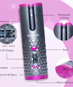 LifeGoods Krultang - Automatisch - LCD Display - 2 Tot 3 Cm - Incl. Draagtas - Roze/Grijs -NIVEA Shop 550x550 1106
