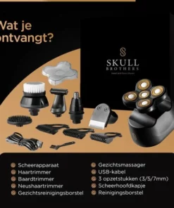 Skull Brothers® Scheerapparaat Voor Mannen - Grooming Kit 6 In 1 - Haar En Baard Trimmer - Waterbestendig -NIVEA Shop 550x550 1305
