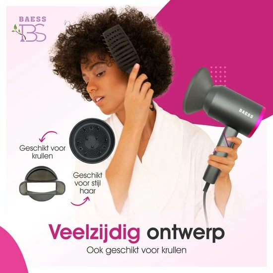 BAESS Föhn Met Diffuser - Haardroger Inklapbaar - Ionische Föhn - 3 Standen - Reis Fohn - Mannen & Vrouwen 4 BAESS Föhn Met Diffuser - Haardroger Inklapbaar - Ionische Föhn - 3 Standen - Reis Fohn - Mannen & Vrouwen - Afbeelding 4