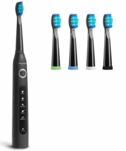 LifeGoods Elektrische Tandenborstel - Oplaadbaar - Veilig Voor Douche - 4 Opzetborstels - Zwart