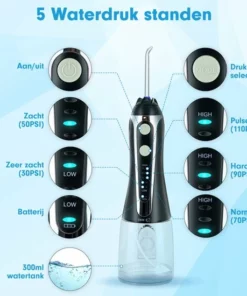 DEN-T® Waterflosser PRO V500 - 300ML - 5 Standen - 10 Opzetstukjes - Monddouche - Flosapparaat - Zwart - -NIVEA Shop 550x550 1584