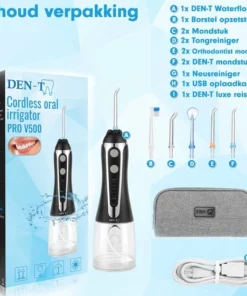 DEN-T® Waterflosser PRO V500 - 300ML - 5 Standen - 10 Opzetstukjes - Monddouche - Flosapparaat - Zwart - -NIVEA Shop 550x550 1586
