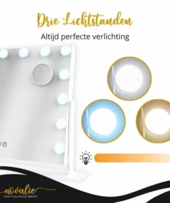 Novalie Hollywood Spiegel Met Verlichting - 65 Cm X 50 Cm - Make Up Spiegel Met Led Lampen – Visagie – Dimbaar / 3 Lichtstanden – Voor Hem / Haar Cadeau – 10x Vergroting – Met Tru-Daylight Verlichting – Wit -NIVEA Shop 550x550 1677