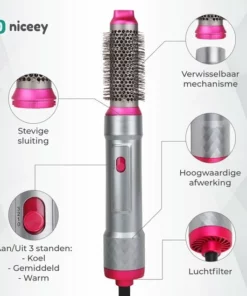 Niceey Föhnborstel - 5-in-1 Set - Stijlborstel - Multistyler Airwrap - Krultang Met Opzetstukken - Haardroger Met Borstel - Krulborstel - Haarborstel -NIVEA Shop 550x550 595