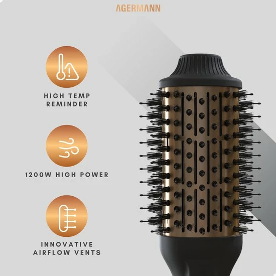 AGERMANN 4-in-1 Föhnborstel - Keramische Magic Brush - Lang/Kort/Stijl/Krullen - 1200W - Goud 4 AGERMANN 4-in-1 Föhnborstel - Keramische Magic Brush - Lang/Kort/Stijl/Krullen - 1200W - Goud - Afbeelding 4