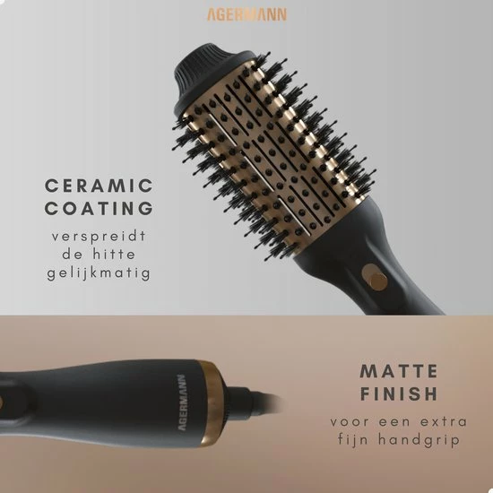 AGERMANN 4-in-1 Föhnborstel - Keramische Magic Brush - Lang/Kort/Stijl/Krullen - 1200W - Goud 6 AGERMANN 4-in-1 Föhnborstel - Keramische Magic Brush - Lang/Kort/Stijl/Krullen - 1200W - Goud - Afbeelding 6