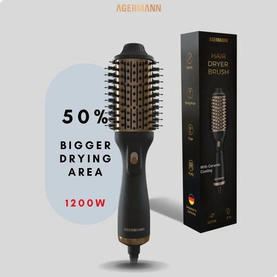 AGERMANN 4-in-1 Föhnborstel - Keramische Magic Brush - Lang/Kort/Stijl/Krullen - 1200W - Goud 10 AGERMANN 4-in-1 Föhnborstel - Keramische Magic Brush - Lang/Kort/Stijl/Krullen - 1200W - Goud - Afbeelding 10