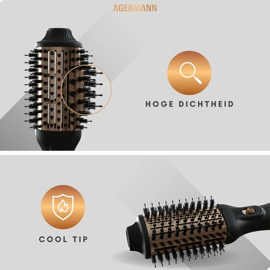 AGERMANN 4-in-1 Föhnborstel - Keramische Magic Brush - Lang/Kort/Stijl/Krullen - 1200W - Goud 12 AGERMANN 4-in-1 Föhnborstel - Keramische Magic Brush - Lang/Kort/Stijl/Krullen - 1200W - Goud - Afbeelding 12