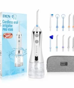 DEN-T® Waterflosser PRO V500 - 300ML - 5 Standen - 10 Opzetstukjes - Monddouche - Flosapparaat - Wit -
