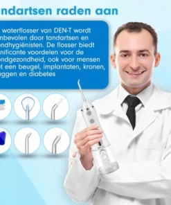 DEN-T® Waterflosser PRO V500 - 300ML - 5 Standen - 10 Opzetstukjes - Monddouche - Flosapparaat - Wit - -NIVEA Shop 550x550 969