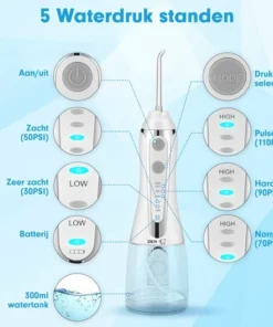 DEN-T® Waterflosser PRO V500 - 300ML - 5 Standen - 10 Opzetstukjes - Monddouche - Flosapparaat - Wit - -NIVEA Shop 550x550 971