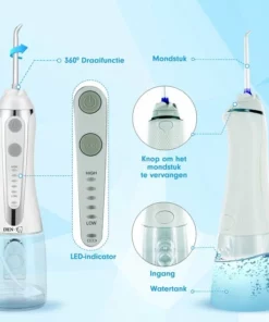 DEN-T® Waterflosser PRO V500 - 300ML - 5 Standen - 10 Opzetstukjes - Monddouche - Flosapparaat - Wit - -NIVEA Shop 550x550 972