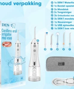 DEN-T® Waterflosser PRO V500 - 300ML - 5 Standen - 10 Opzetstukjes - Monddouche - Flosapparaat - Wit - -NIVEA Shop 550x550 973