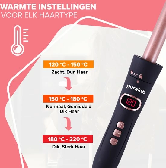 Purelab 6-in-1 Keramische Krultang - Haarkruller Met Opzetstukken - Incl. Handschoen En Haarclips - Curling Iron - 120-220°C 2 Purelab 6-in-1 Keramische Krultang - Haarkruller Met Opzetstukken - Incl. Handschoen En Haarclips - Curling Iron - 120-220°C - Afbeelding 2