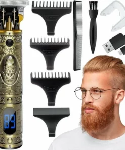 Merkloos Buddha Tondeuse Mannen - 2022 Nieuwste Model - Draadloze Haartrimmer - Geschikt Voor Hoofdhaar/Baardhaar - Trimmer Draadloos - Haarclipper - Scheerapparaat - Goud - Inclusief Oplaadblok En 4 Opzetstukjes