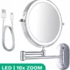 Personal Care Make Up Spiegel Met Led Verlichting - 10X Vergroting - Wandspiegel Rond - Scheerspiegel Wandmodel - Badkamer - Douche - Chroom