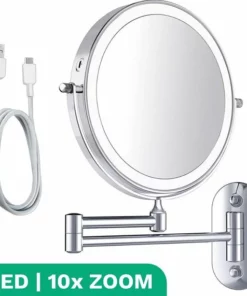 Personal Care Make Up Spiegel Met Led Verlichting - 10X Vergroting - Wandspiegel Rond - Scheerspiegel Wandmodel - Badkamer - Douche - Chroom
