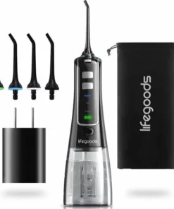 LifeGoods Waterflosser - Elektrisch - 3 Standen - 4 Opzetstukjes - 300 Ml Tank - Zwart