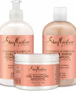 Shea Moisture Coconut & Hibiscus - Shampoo Conditioner & Curl Enhancing Smoothie - Curl & Shine Care Pakket Van 3