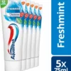Aquafresh Freshmint - Tandpasta - Voor Een Frisse Adem - Voordeelverpakking - Recyclebare Plastic Tube En Dop -5 X 75ml