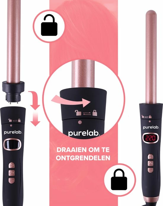 Purelab 6-in-1 Keramische Krultang - Haarkruller Met Opzetstukken - Incl. Handschoen En Haarclips - Curling Iron - 120-220°C 9 Purelab 6-in-1 Keramische Krultang - Haarkruller Met Opzetstukken - Incl. Handschoen En Haarclips - Curling Iron - 120-220°C - Afbeelding 9