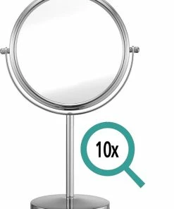 Omliox Make Up En Scheer Spiegel - Metalen Ronde Standspiegel - 10x Vergroting - Ø19cm